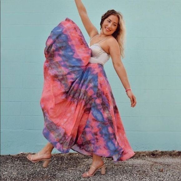 Anthropologie Bl^nk London Jodi Tie Dye A-Line High Waisted Midi Skirt - Picture 2 of 16